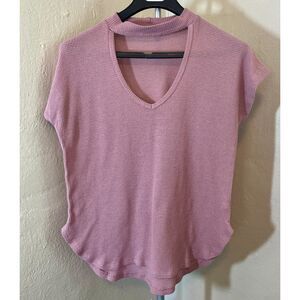 Cherish Dusty Rose Waffle Knit Choker Neck Top M